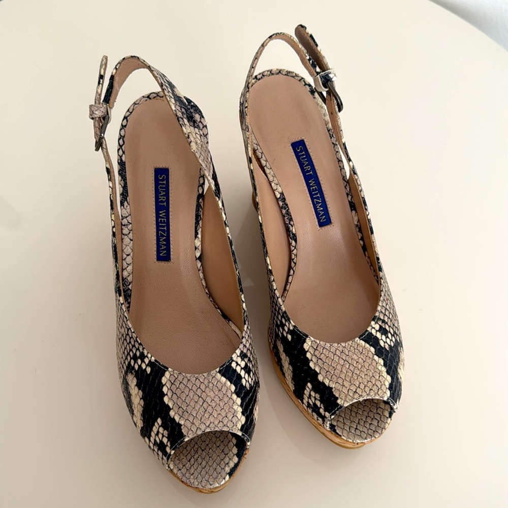 Stuart Weitzman Snake Print Slingback Wedges